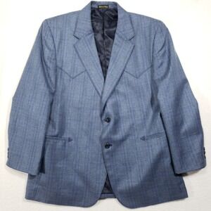 Circle S Sport Coat Mens 48R Blue Plaid Western Blazer Cowboy Suit Jacket